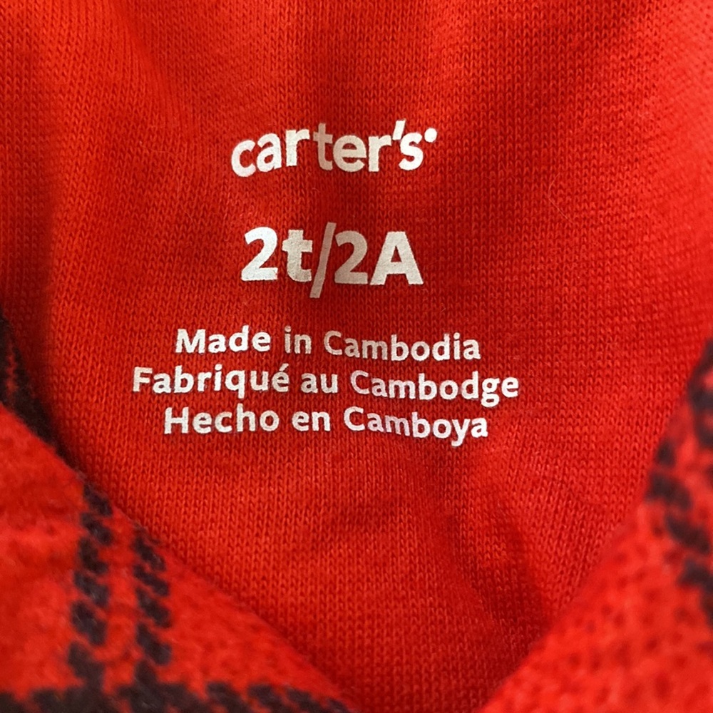 Carters Kids Red and Black Plaid Pajama Set 2T - Picture 3 of 5